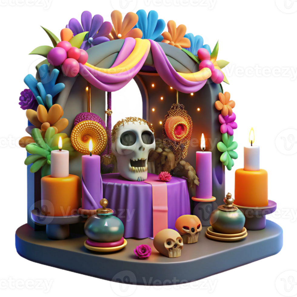 magnificent creative Day of the Dead Sugar Skull Vibrant Colors Isolated Cutout high resolution png