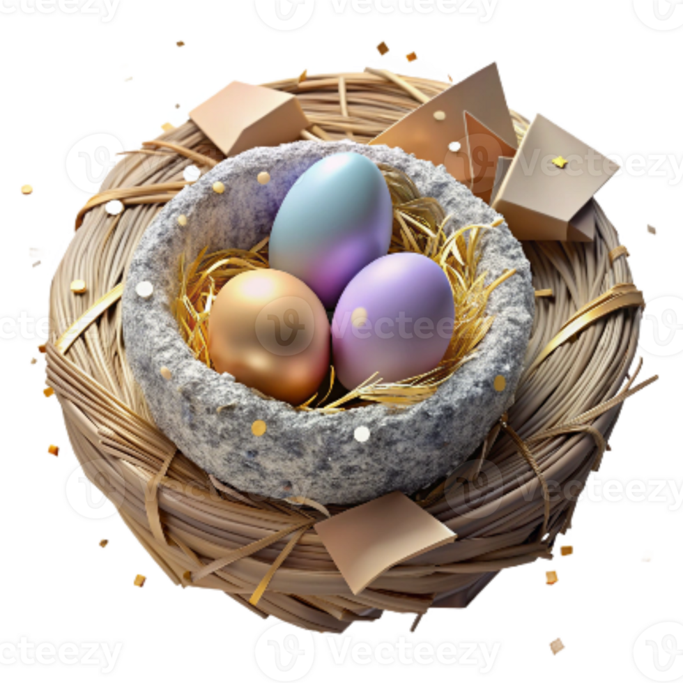 elegant classic Bird Nest with Eggs Isolated on Transparent Background high resolution png