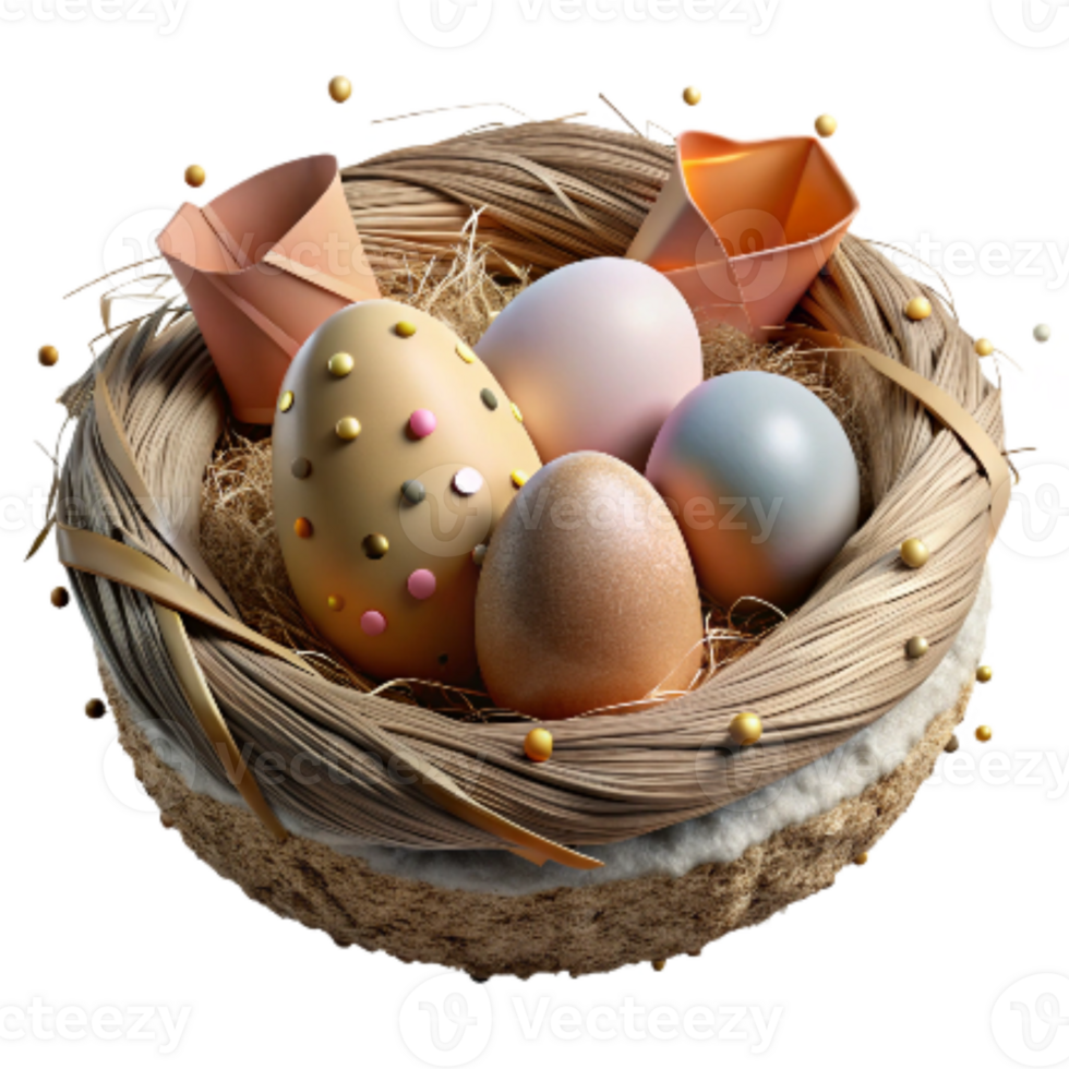 elegant rustic Bird Nest with Eggs Isolated on Transparent Background high resolution png