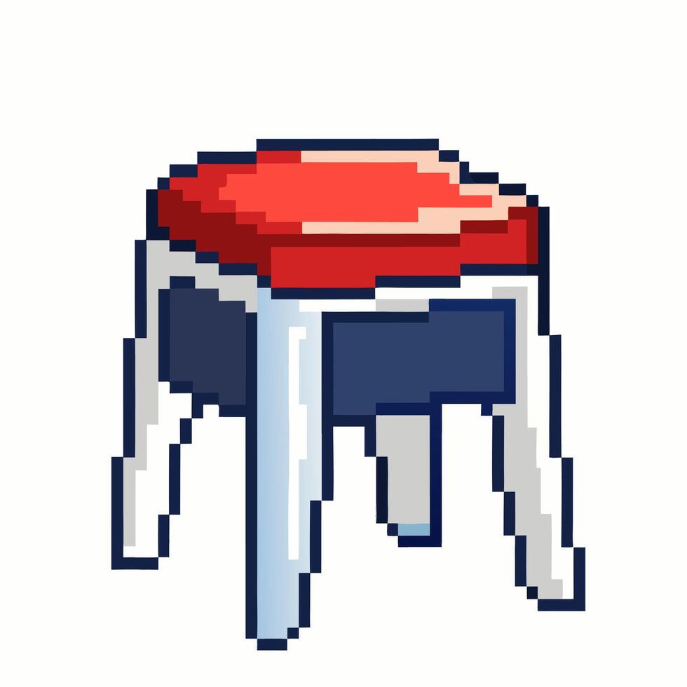 Pixel Art Style Red Stool Illustration with White Background vector