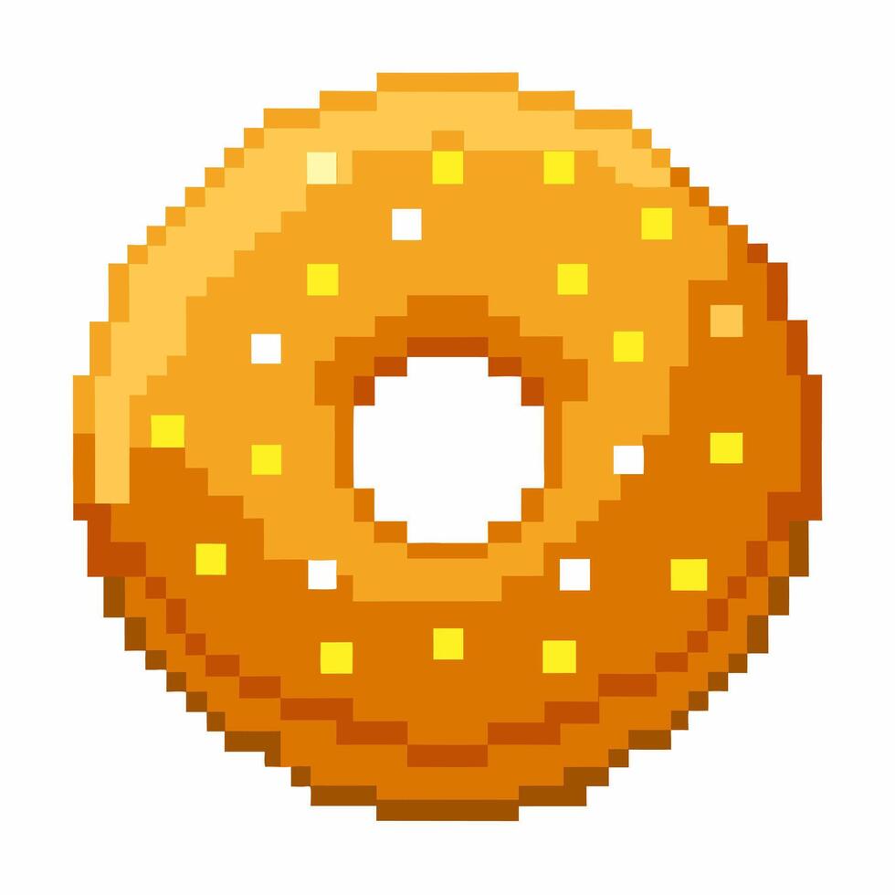 Retro 8 Bit Pixel Art of a Golden Donut with Sprinkles vector
