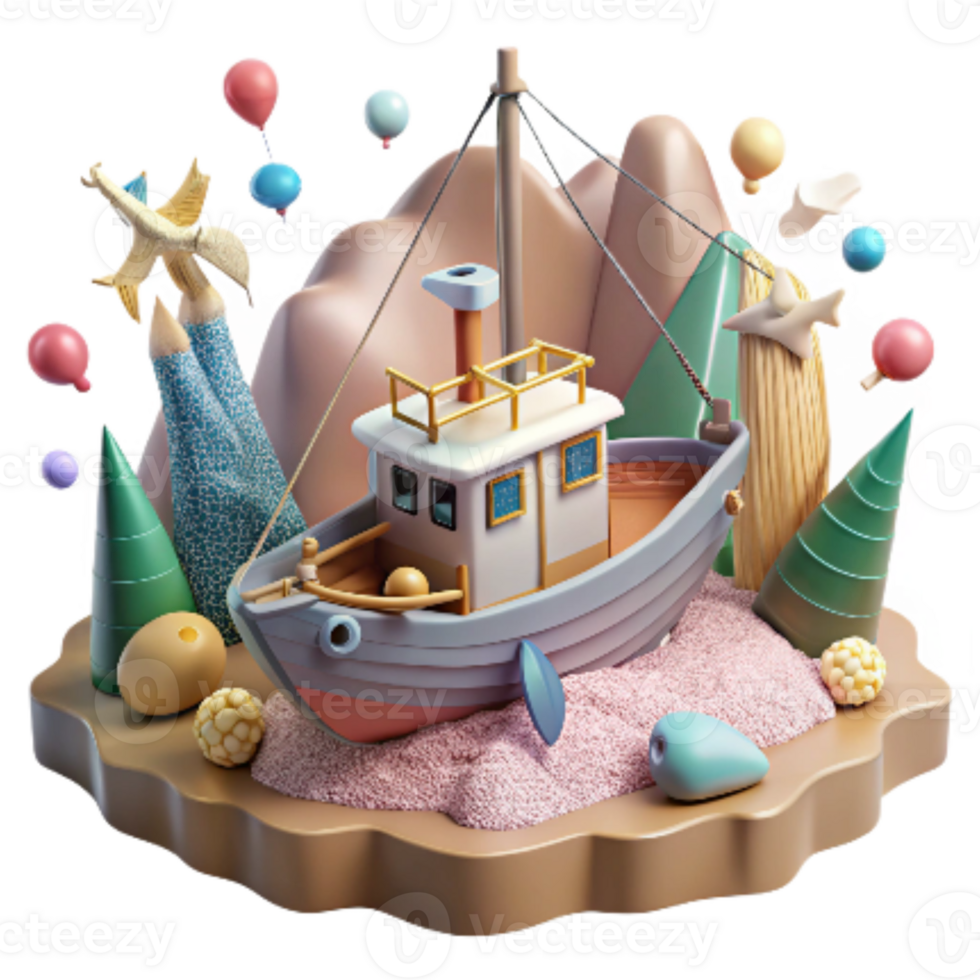 serene minimalist Fishing Trawler and Dead Fish Cutout premium png