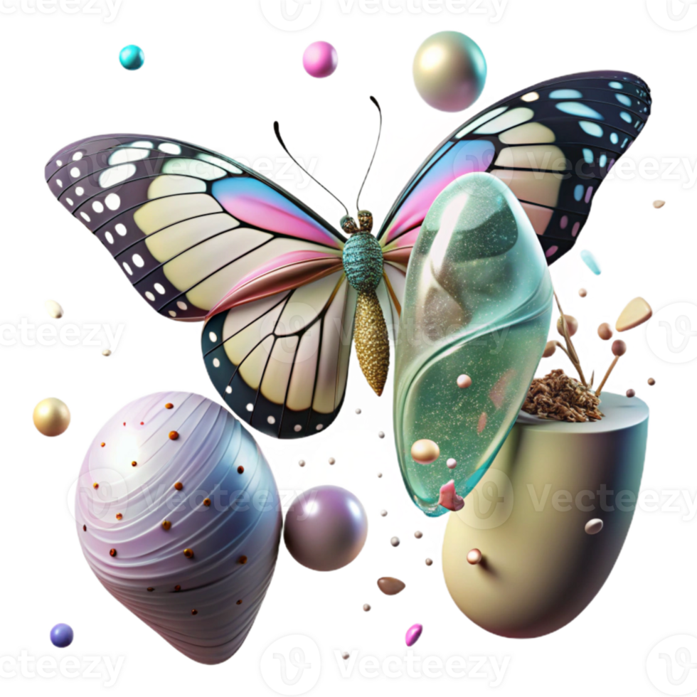 magnificent classic Butterfly Emerging From Chrysalis Transformation Scene Transparent Background genuine png