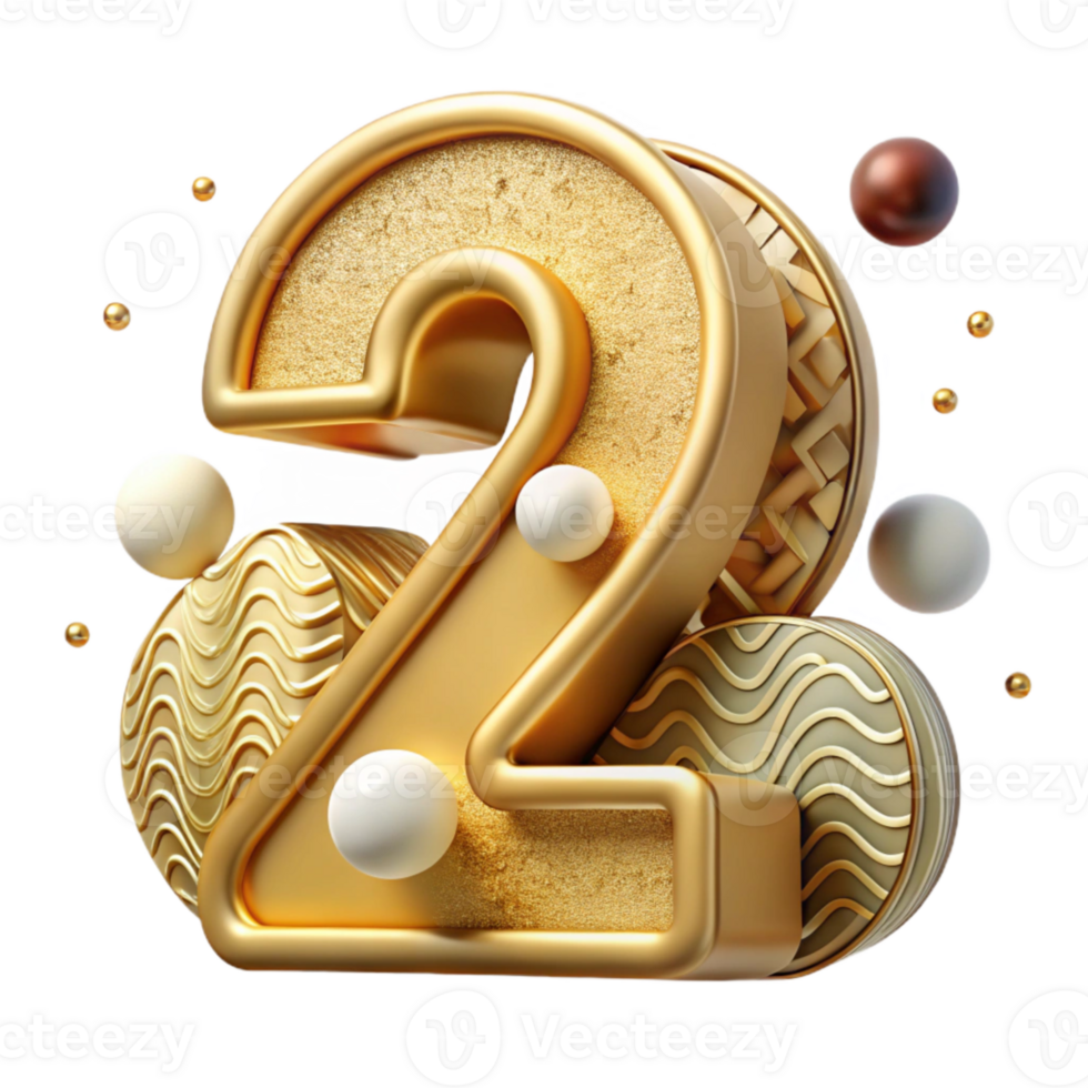 serene minimalist Art Deco Font Number 2 Cutout Gold high resolution png