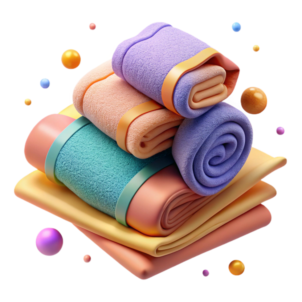 vibrant classic Bathroom Towels Folded Neatly Isolated high resolution png