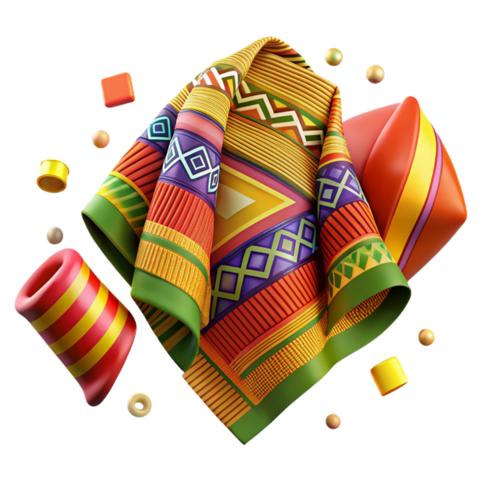elegant abstract African Kente Cloth Woven Textile Bright Colors Cutout genuine png