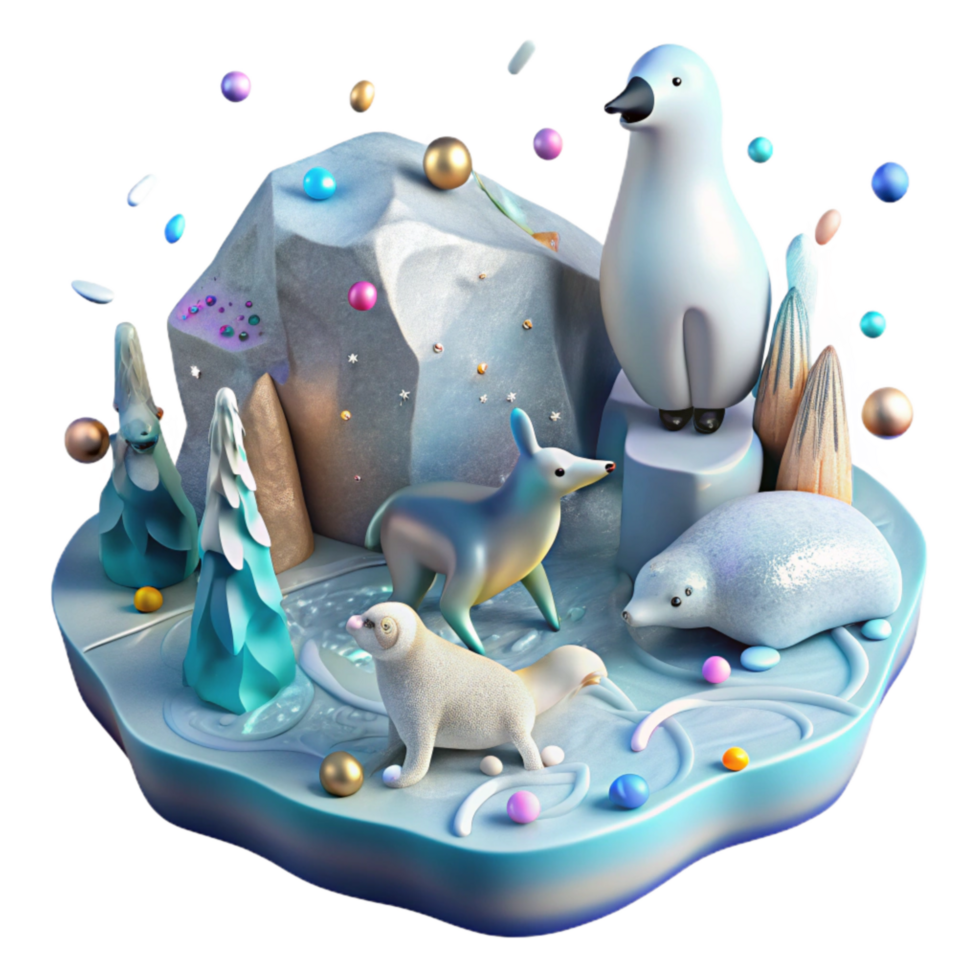 extraordinary rustic Arctic Animals and Melting Ice Transparent Background high quality png