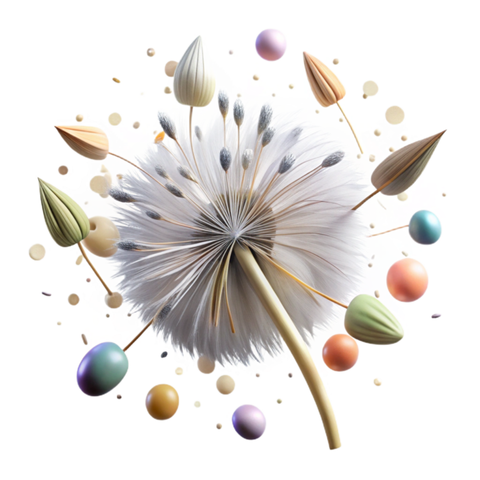 elegant modern Close Up of Dandelion Seed Head Transparent Background high quality png
