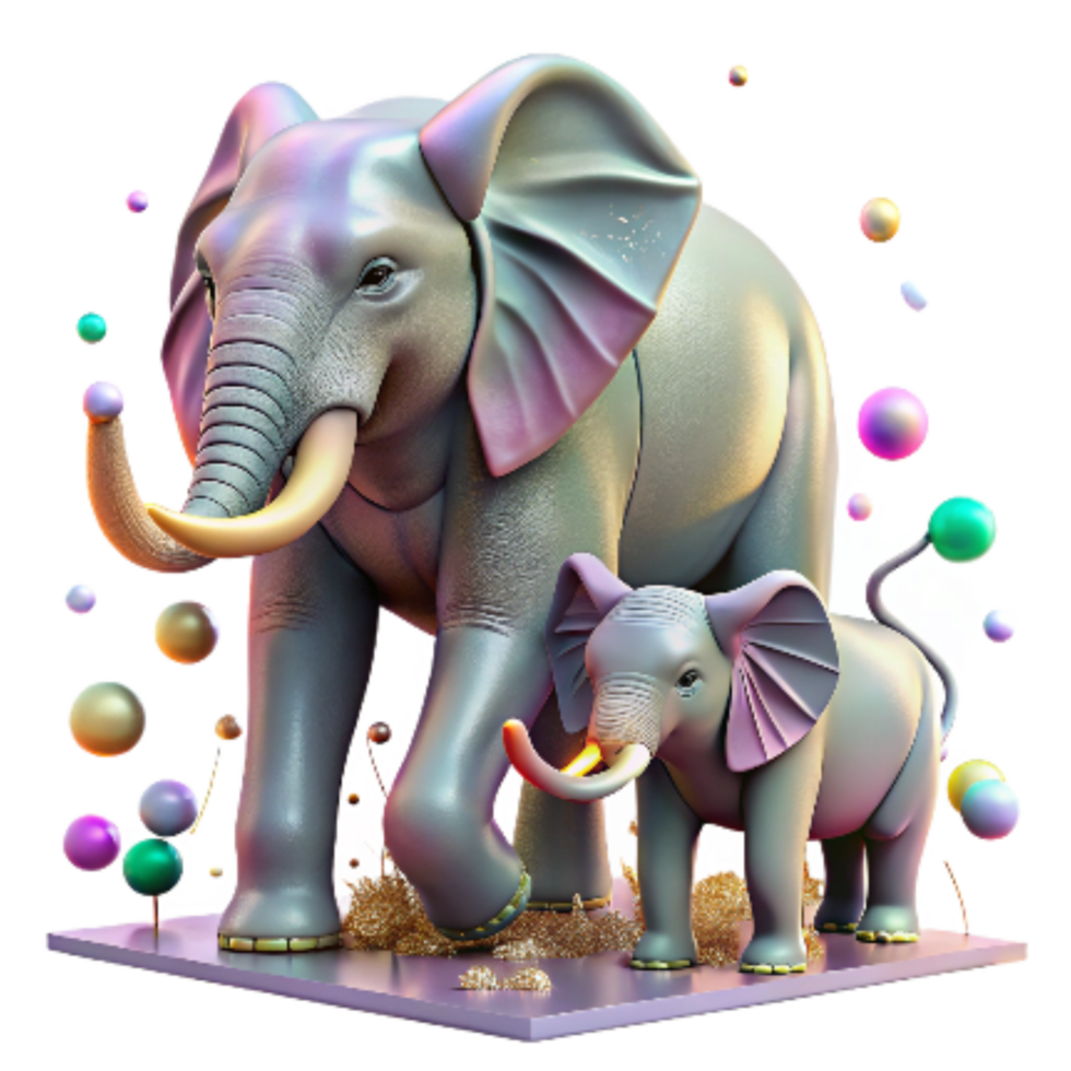 impressive creative Elephant with Calf Walking Transparent Background high quality png