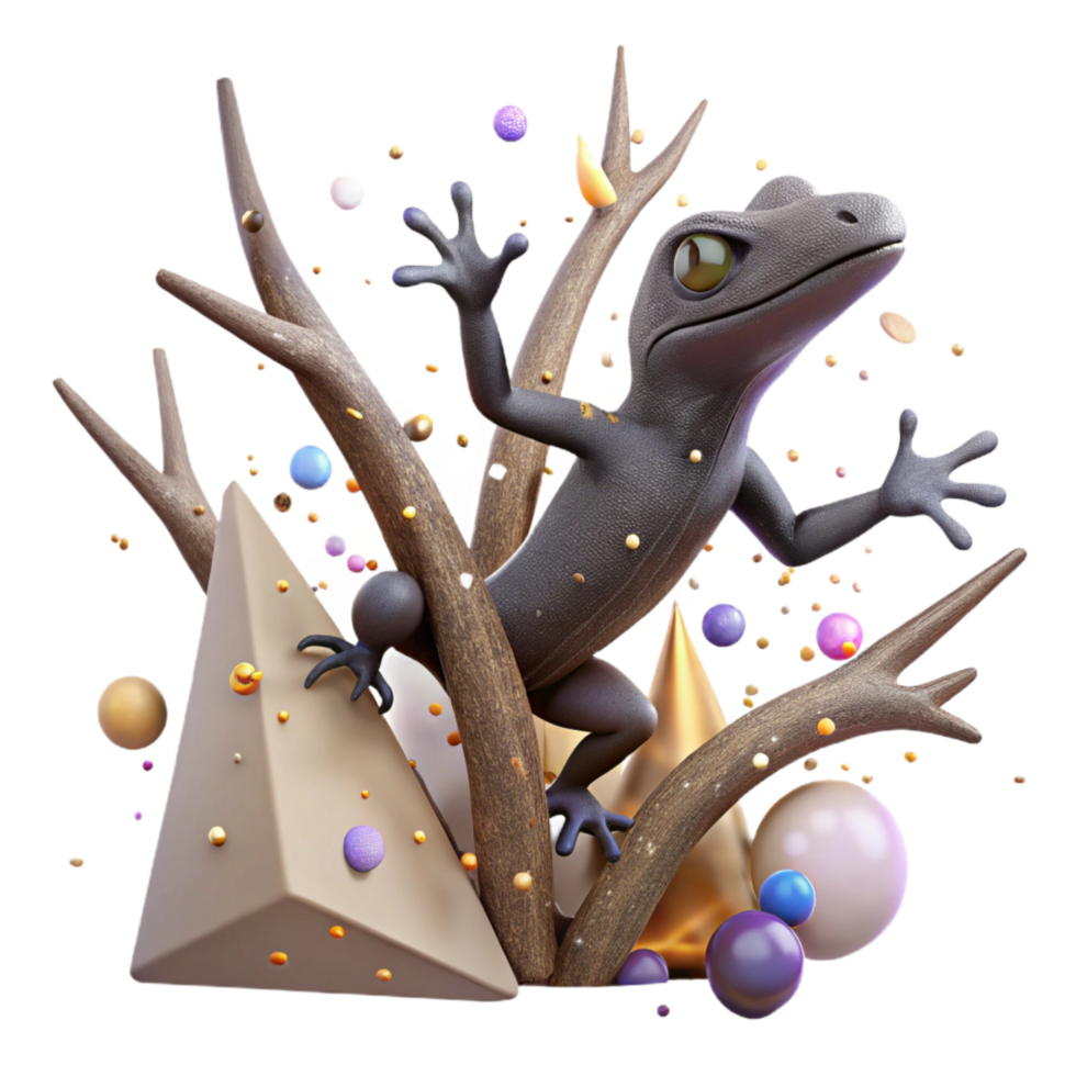 dramatic rustic Burnt Branches Lizard Silhouette Hiding Transparent Background original png
