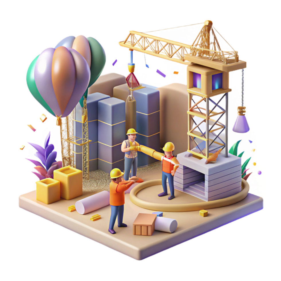 magnificent contemporary Construction Site Isolated with Cranes and Workers png