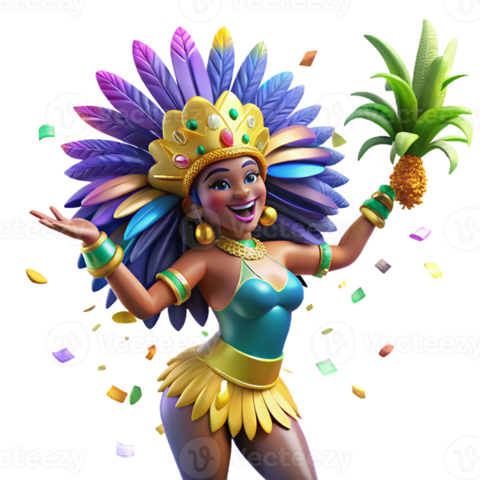 impressive traditional Brazilian Samba Dancer Feathered Costume Isolated high quality png