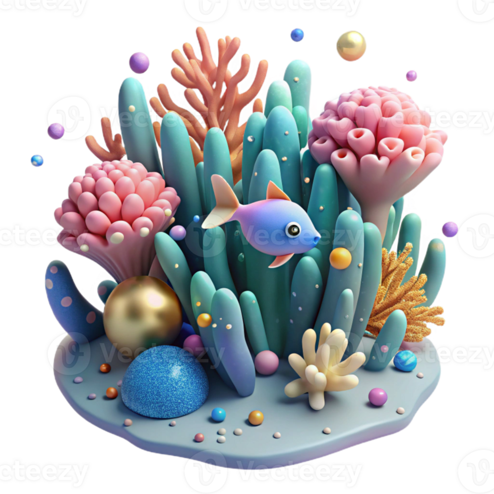 wonderful vintage Coral Reef Transparent Background with Diver in Distance premium png