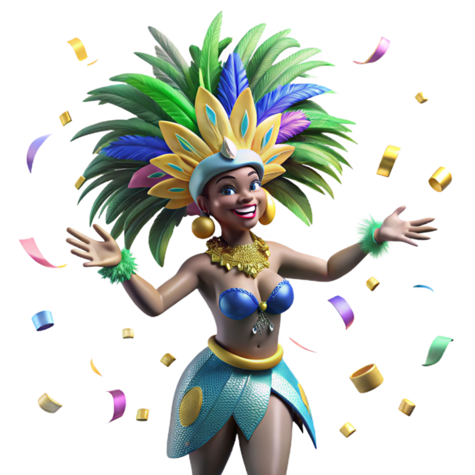 beautiful modern Brazilian Samba Dancer Feathered Costume Isolated professional png