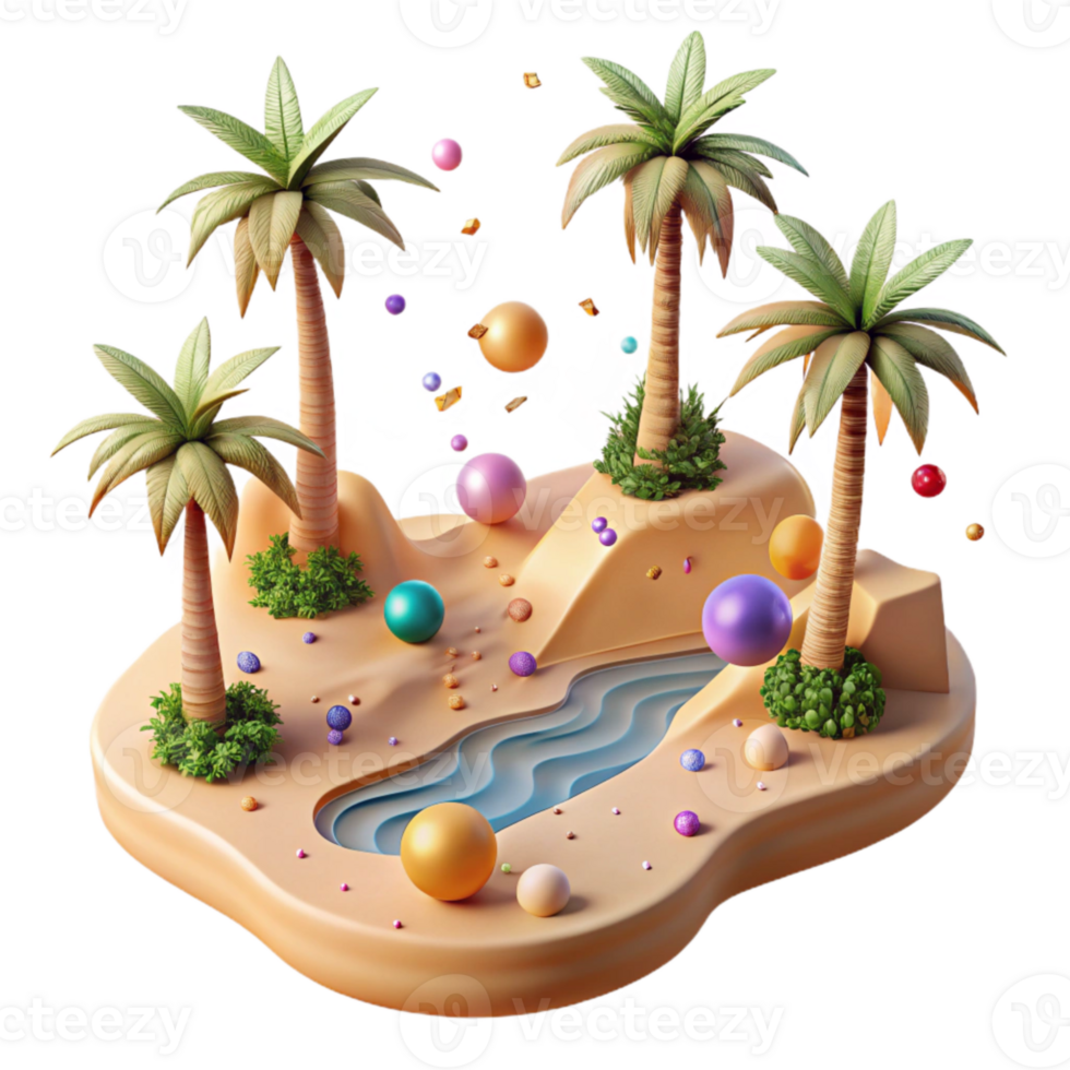 magnificent minimalist Desert Oasis Isolated with Palm Trees exclusive png