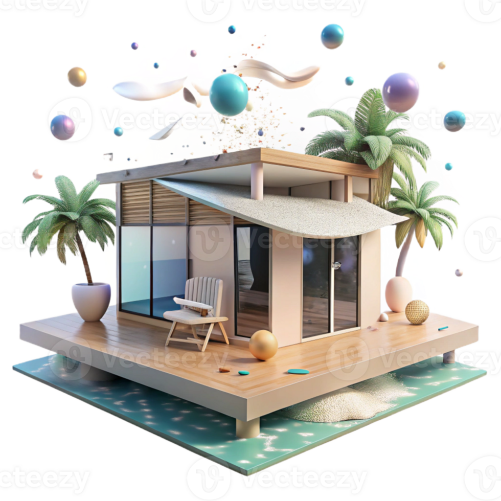 vibrant traditional Beach House with Ocean View Transparent Background exclusive png