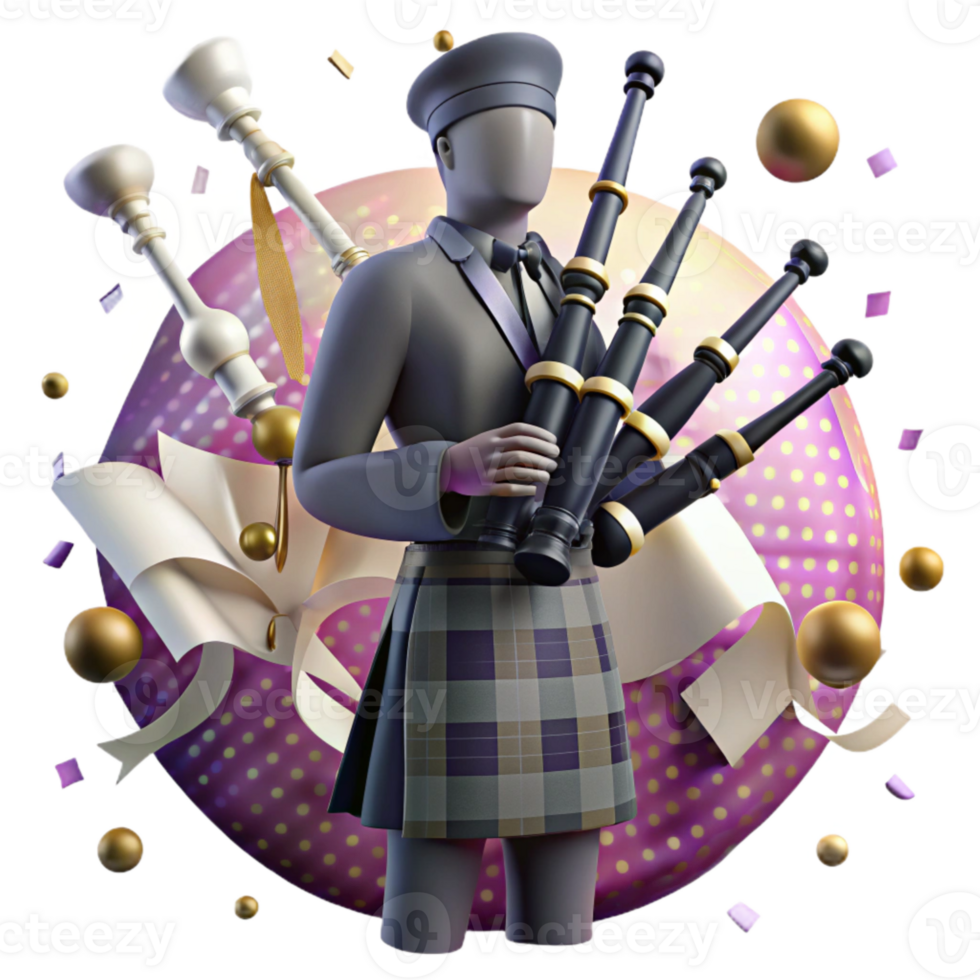 beautiful rustic Bagpipes Player Silhouette Transparent Background authentic png