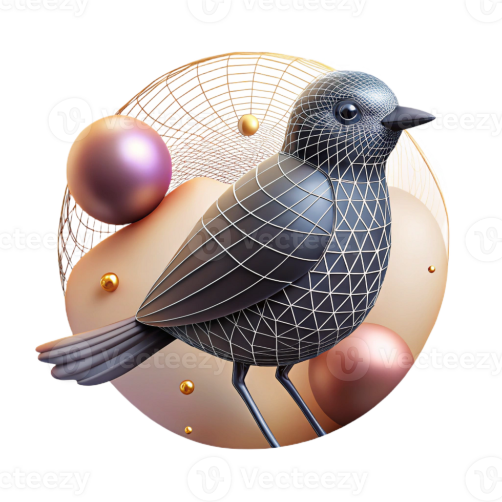 dramatic traditional Bird Silhouette with Wireframe Design Isolated Element original png