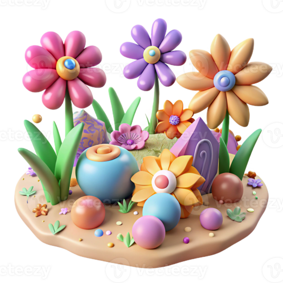 wonderful artistic Field of Flowers Colorful Blooms Cutout authentic png