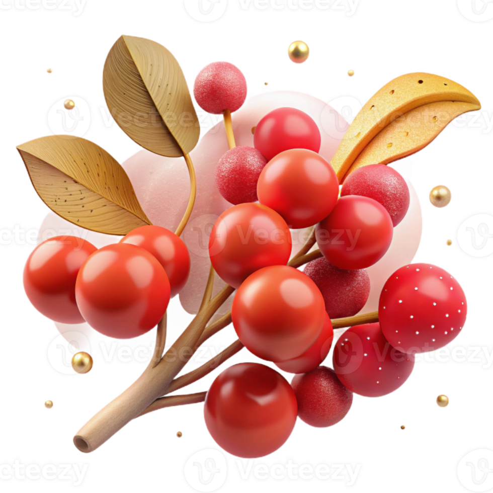 impressive rustic Branch with Berries Red and Ripe Transparent genuine png