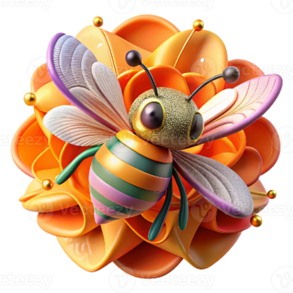 serene classic Brightly Colored Bee on Orange Blossom Isolated high resolution png