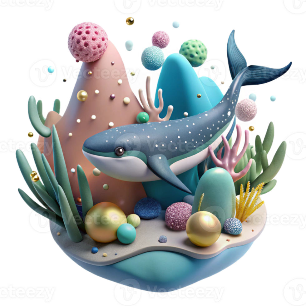 magnificent modern Coral Reef and Whale Shark Isolated Element Underwater Scene original png