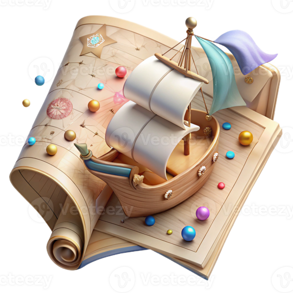 vibrant artistic Antique Nautical Chart Ship Illustration Isolated professional png