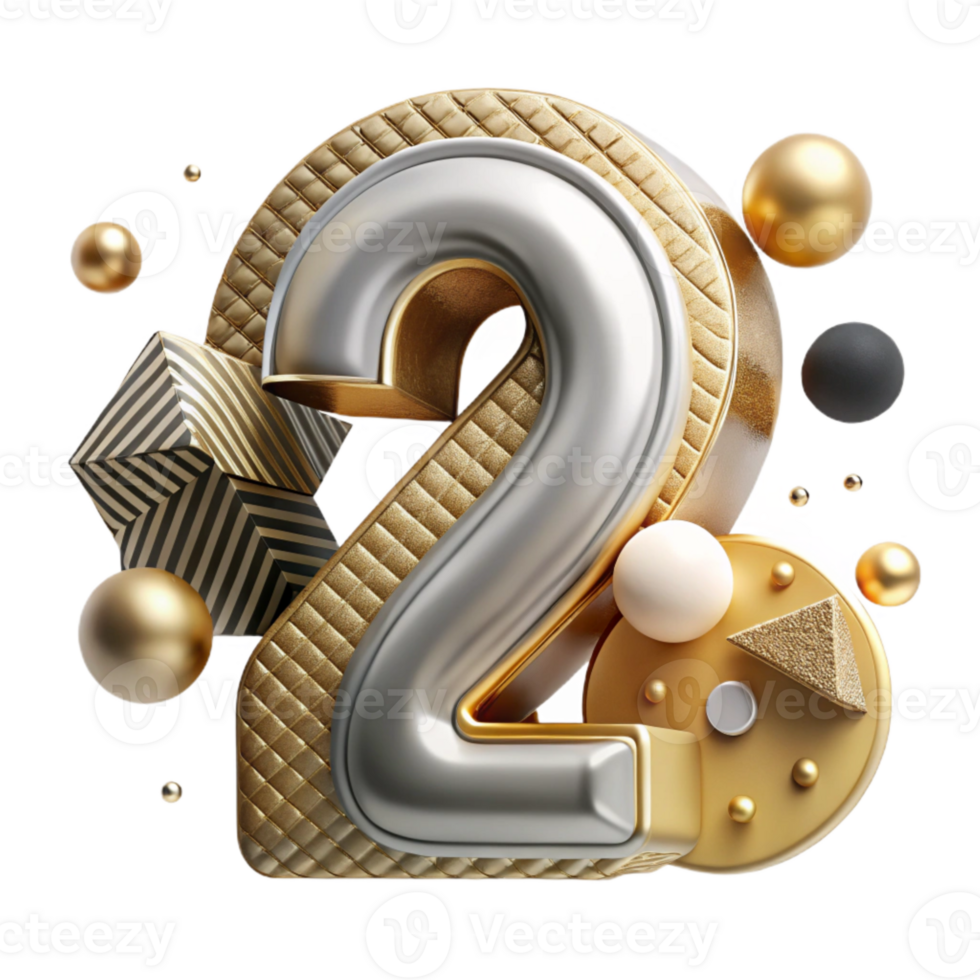 stunning vintage Art Deco Font Number 2 Cutout Gold png