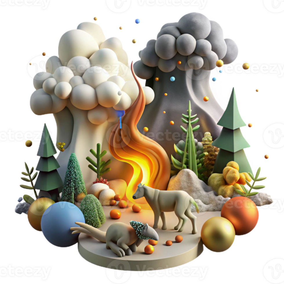 dramatic creative Forest Fire Smoke and Endangered Species Isolated professional png