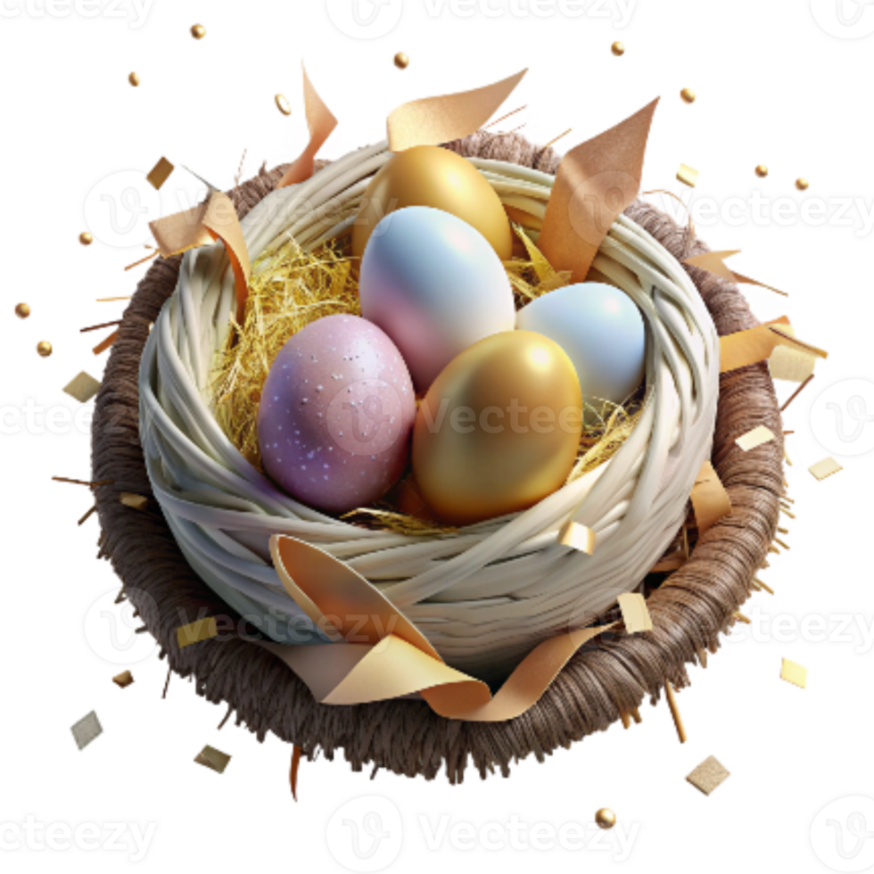 impressive vintage Bird Nest with Eggs Isolated on Transparent Background authentic png