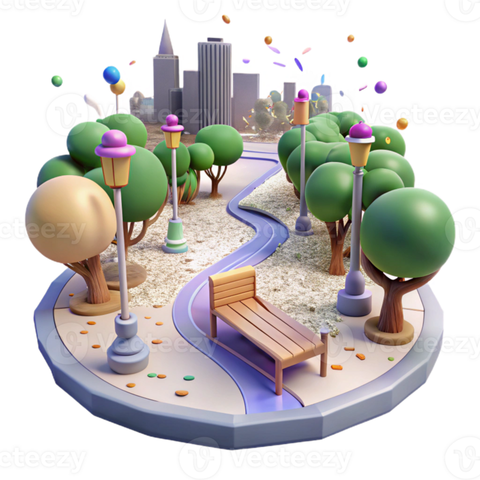 dramatic abstract City Park with Walking Path Isolated Element detailed png