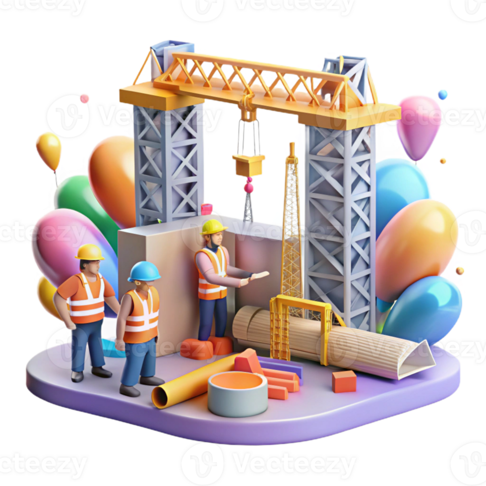 wonderful abstract Construction Site Isolated with Cranes and Workers premium png