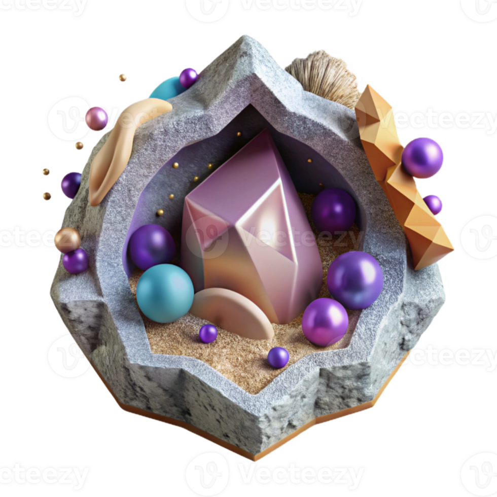 wonderful minimalist Geode Interior Crystal Formation Isolated detailed png