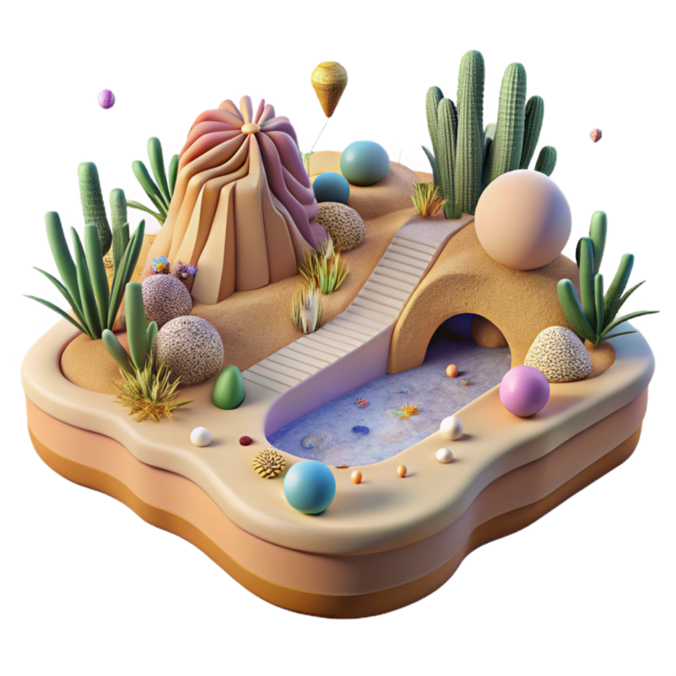 stunning creative Desert Landscape with Oasis Side View Isolated professional png