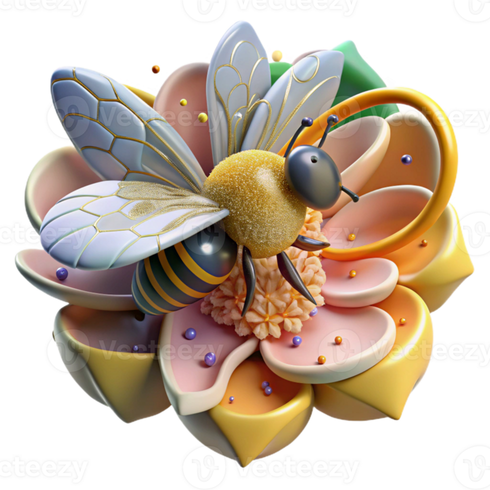 elegant abstract Bee on Flower Pollen Close Up Cutout professional png