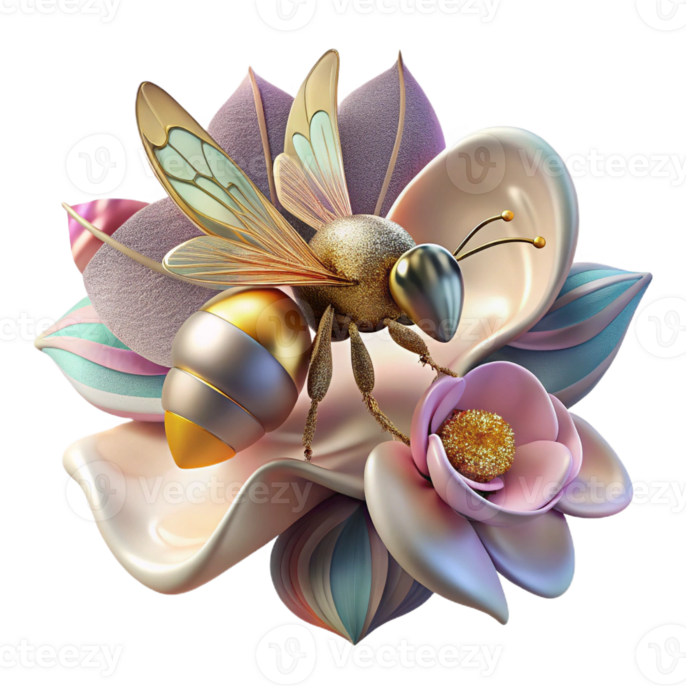 extraordinary artistic Close Up of Bee on Sunflower Transparent Background high resolution png