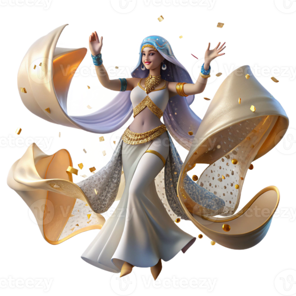 elegant minimalist Belly Dancer with Flowing Veil Transparent Background original png