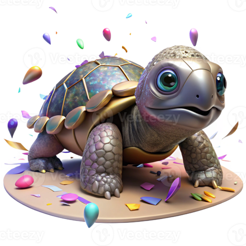 vibrant contemporary Disoriented Turtle Hatchling Crawling Towards City Lights original png