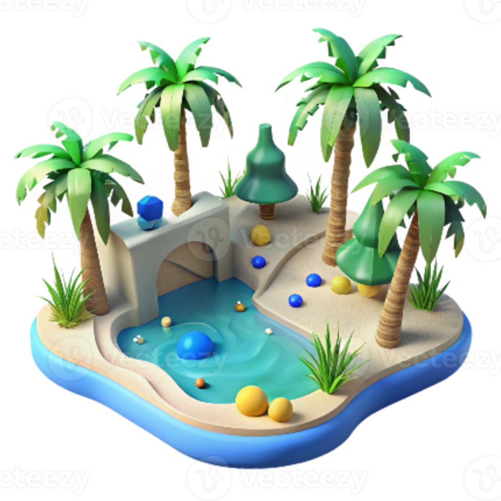 extraordinary creative Desert Oasis Palm Trees and Water Cutout Green Blue premium png