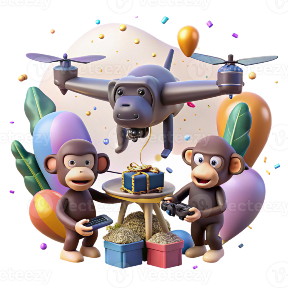 extraordinary artistic Drone Photographing Bonobo Family Cutout Element detailed png
