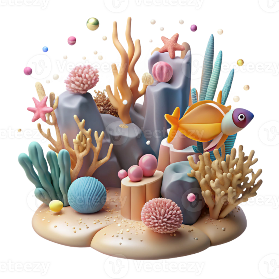 impressive traditional Coral Reef Transparent Background with Diver in Distance high resolution png