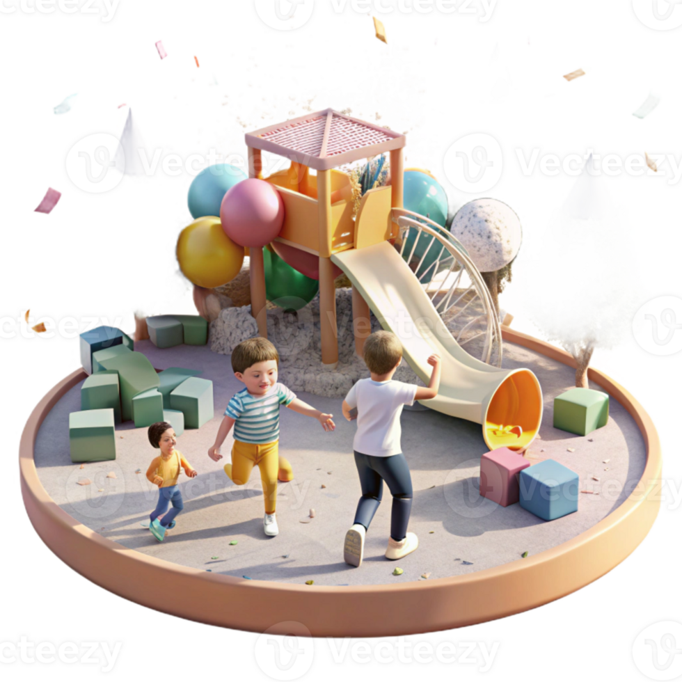 elegant minimalist Children Playing in Rebuilt Park Bright Sunlight Transparent Background exclusive png