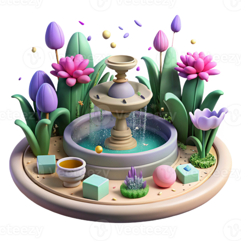 stunning abstract Garden with Flowers and Fountain Isolated high resolution png