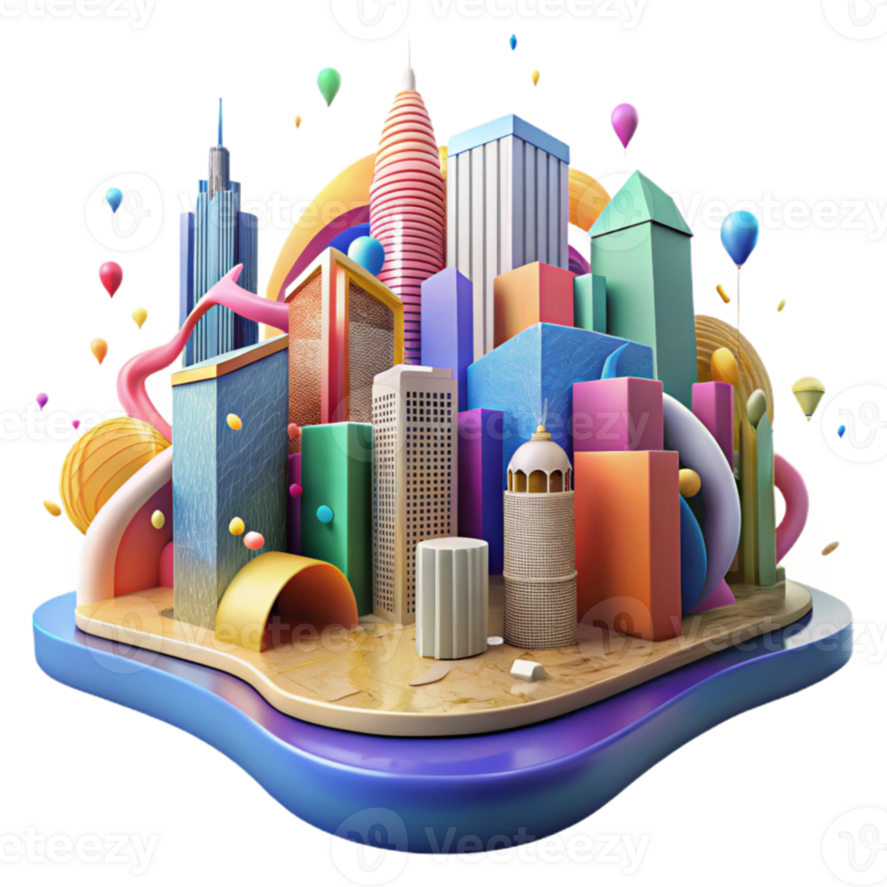 magnificent rustic Colorful Mural Cityscape Cutout with Perspective View detailed png