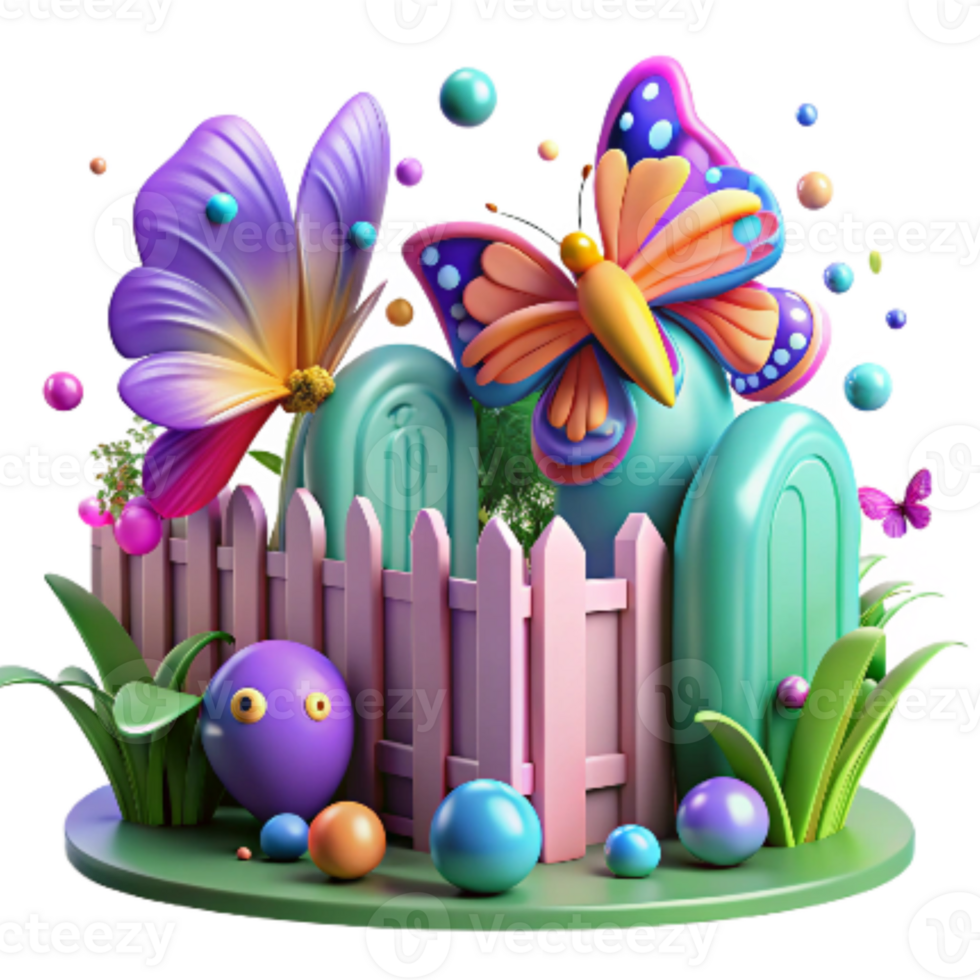 serene creative Butterfly Garden and Fence Cutout Vibrant Colors exclusive png
