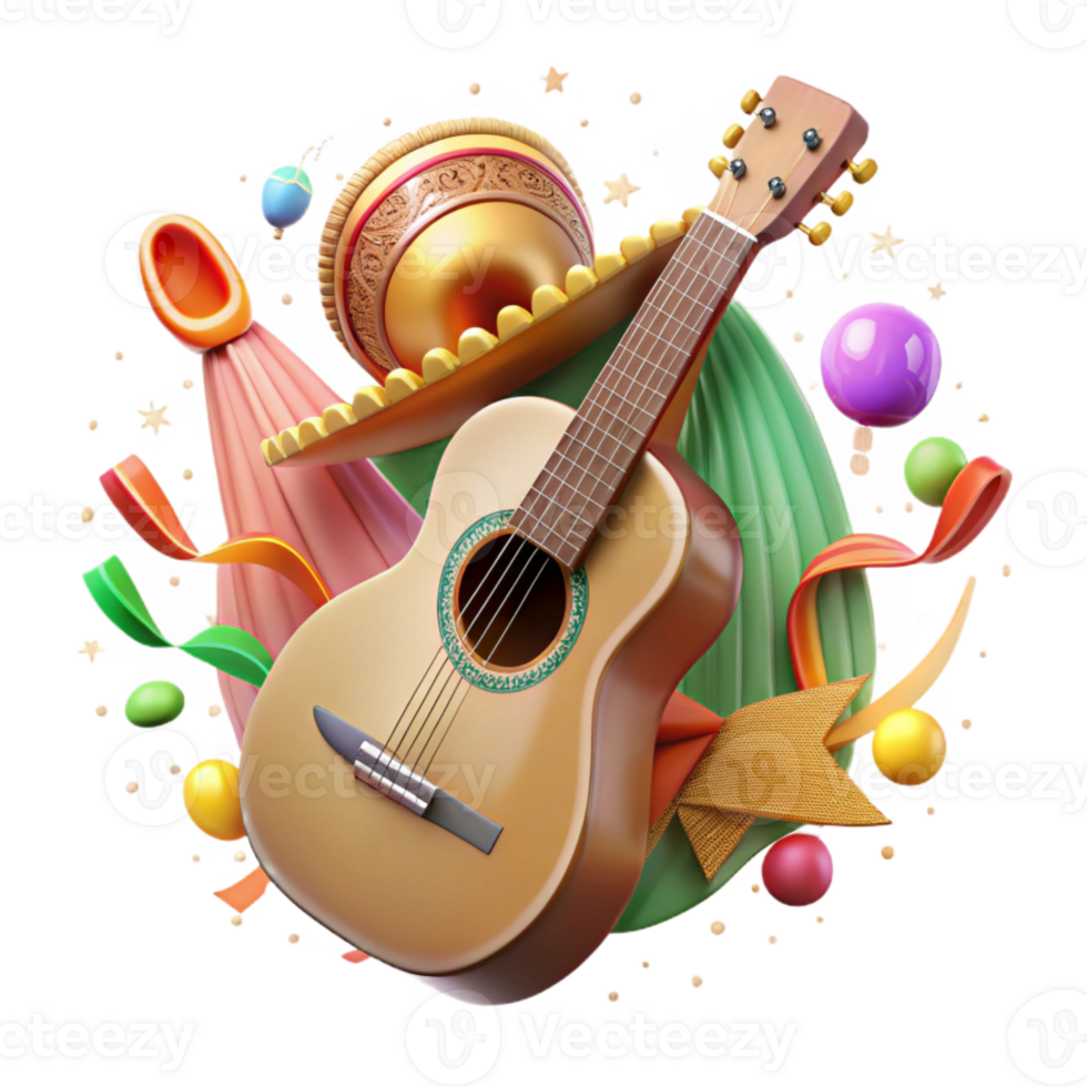 elegant minimalist Cinco De Mayo Guitar Mariachi Music Isolated high resolution png