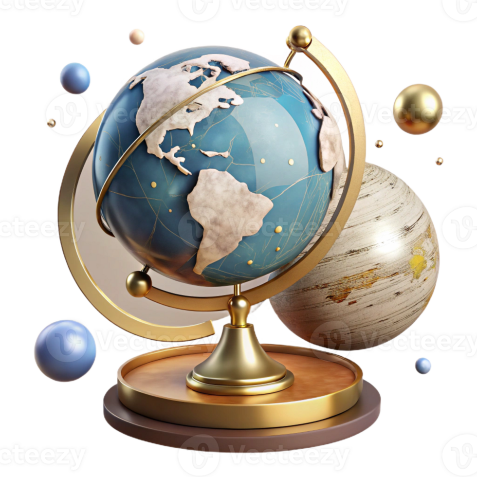 magnificent contemporary Antique Globe with Brass Stand Isolated Cutout high quality png