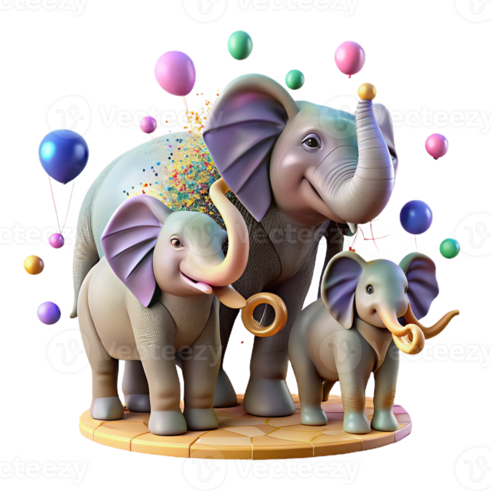 beautiful minimalist Ai Monitoring Elephant Family Transparent Background high resolution png
