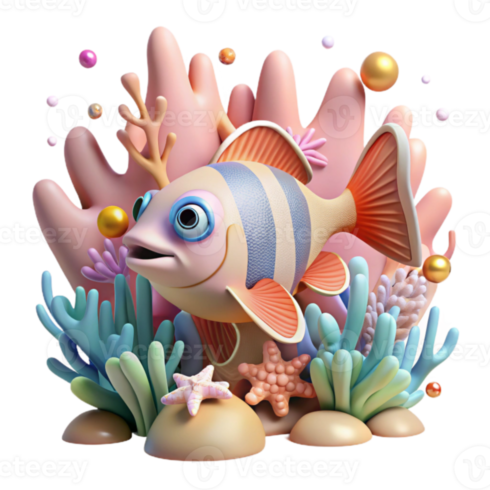 beautiful creative Fish Swimming Underwater Coral Reef Transparent Background premium png