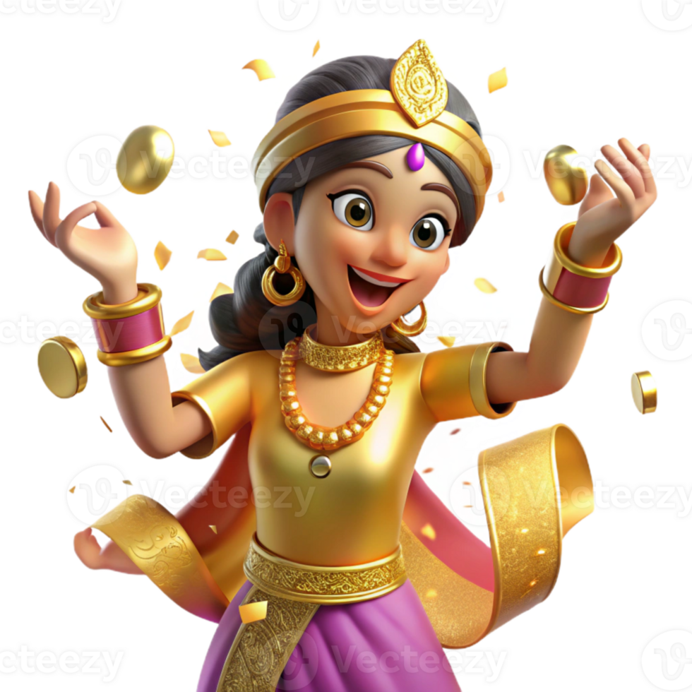 impressive minimalist Bollywood Dancer with Gold Jewelry Transparent Background exclusive png